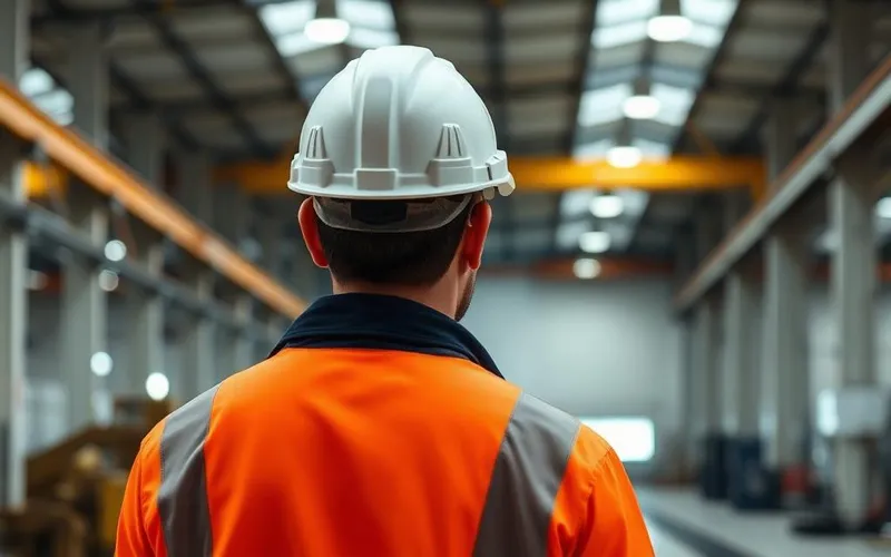 Trabalhador com equipamento de proteção em ambiente industrial